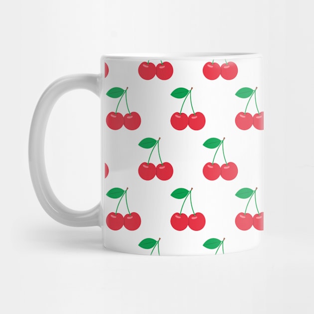 Red Cherries Pattern on White Background by Ayoub14